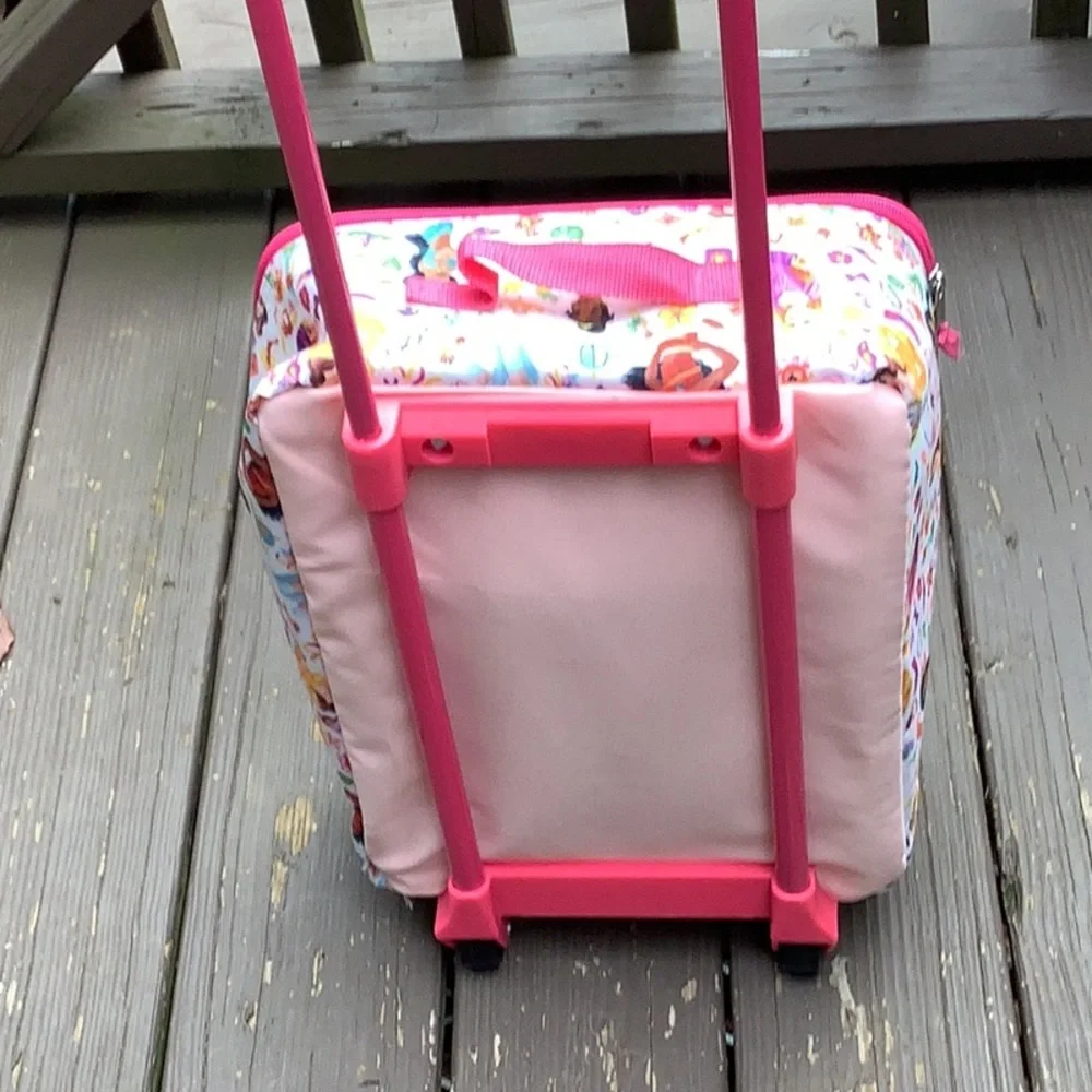 Disney Princess Pink Rolling Kids Carry Case with Colorful Character Print